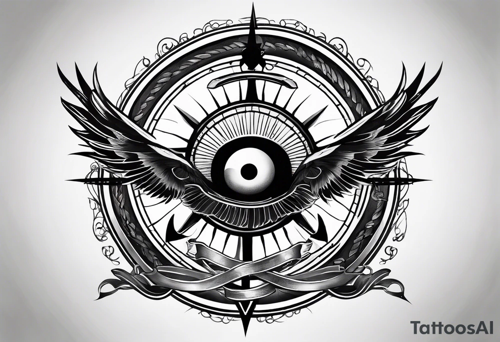 Anchor cross sparrow eye tattoo idea