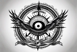 Anchor cross sparrow eye tattoo idea