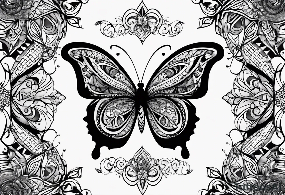 Small butterfly with zentangle patterns tattoo idea