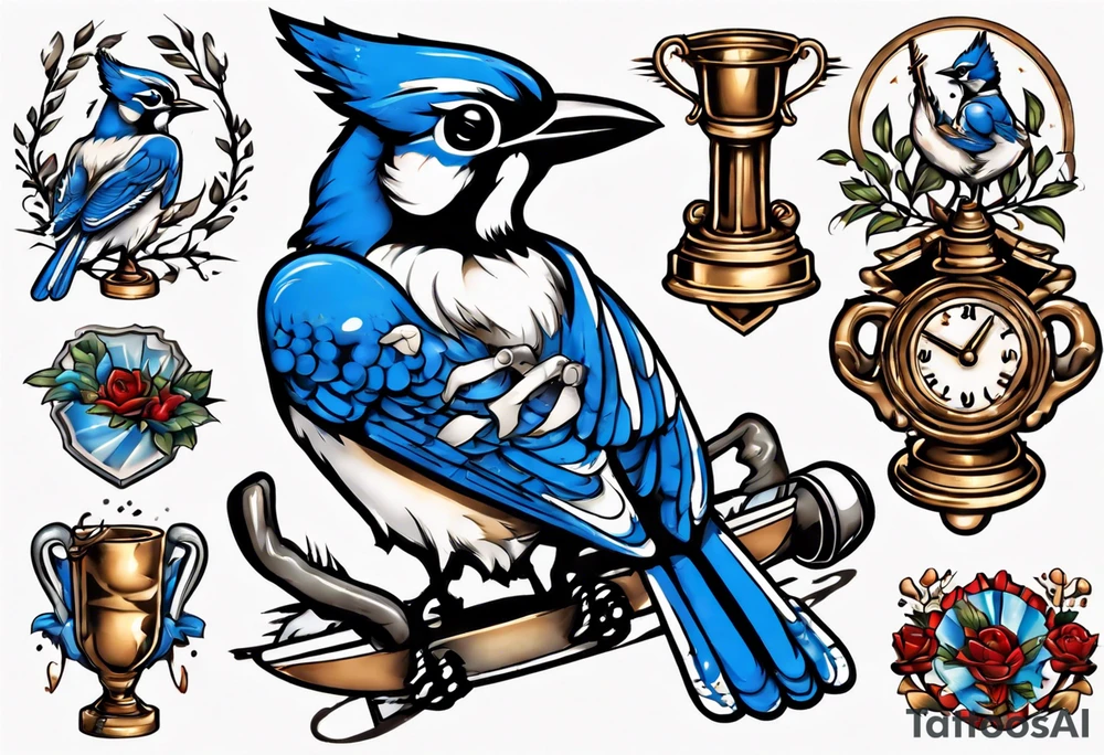 bluejay holding a trophy tattoo idea