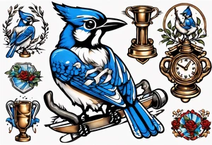bluejay holding a trophy tattoo idea