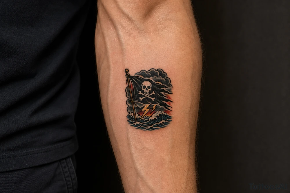 storm and jolly roger flag tattoo idea