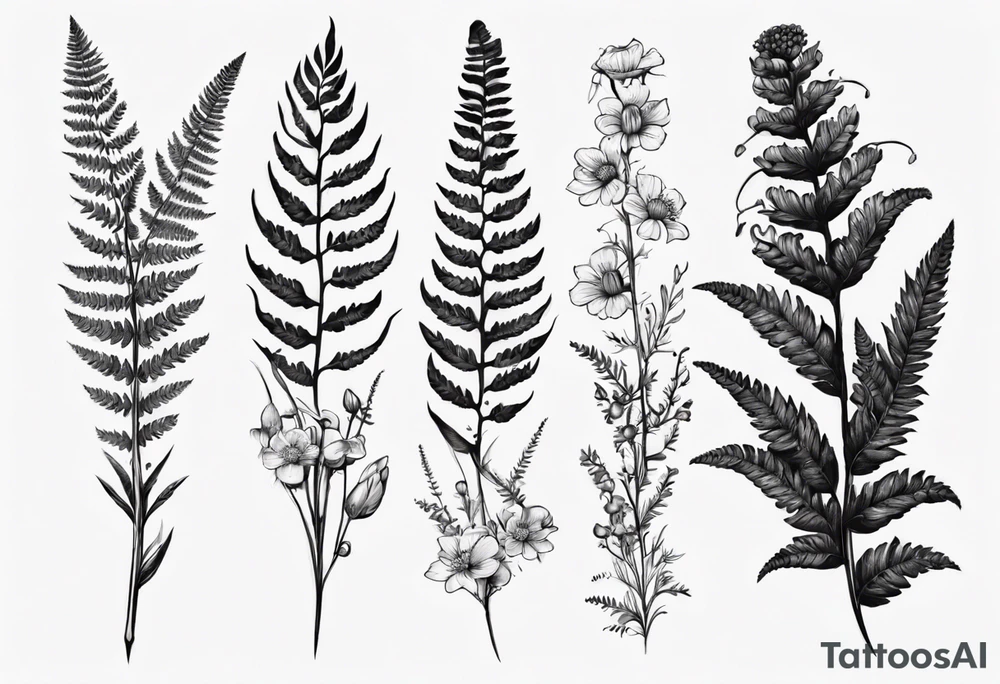 Sword fern and wild flower for a forearm tattoo idea