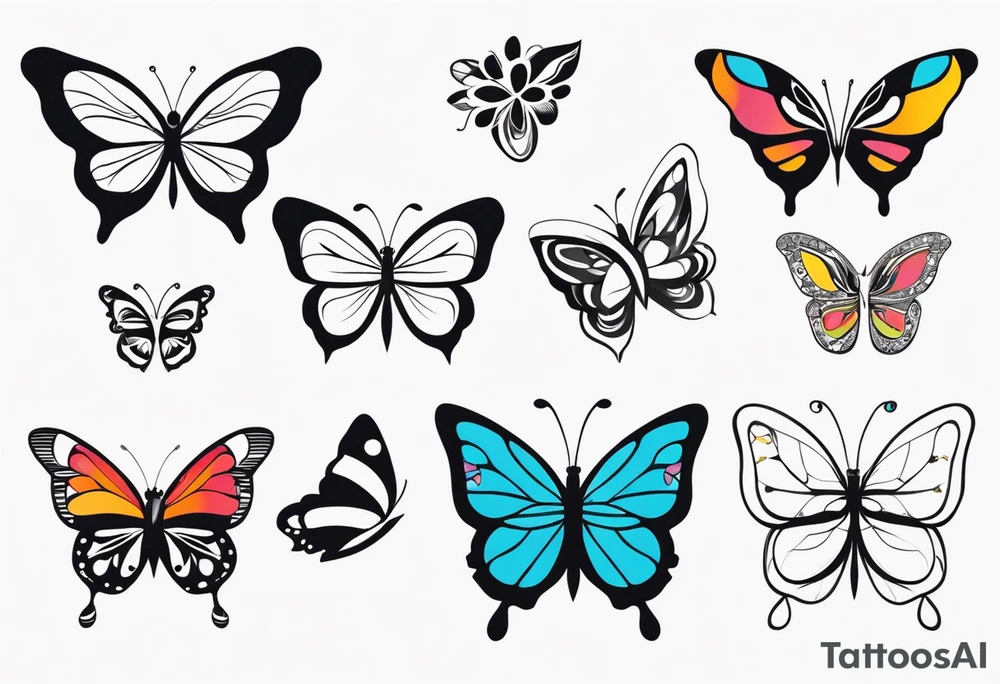 Butterfly: “A vibrant butterfly with colorful wings, resting on a flower, showcasing transformation and beauty.” tattoo idea