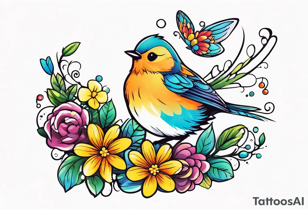 Fairy flower bird crown tattoo idea