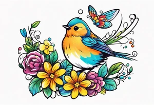 Fairy flower bird crown tattoo idea