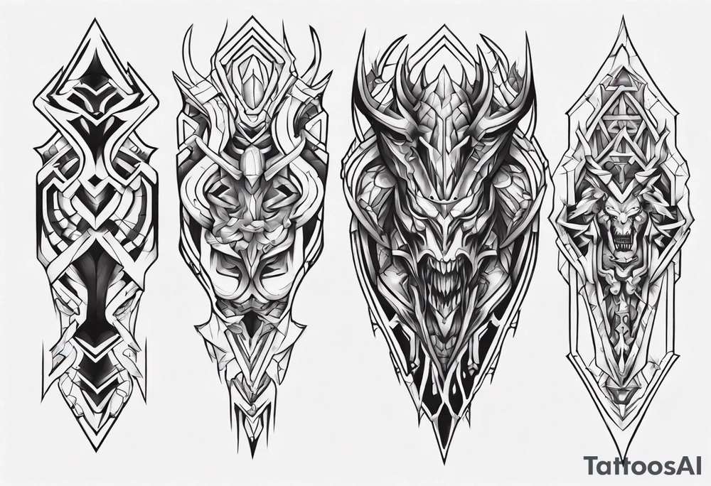 Demonic leg armor symmetrical tattoo idea