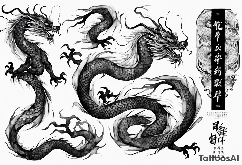 long chinese dragon with scales tattoo idea