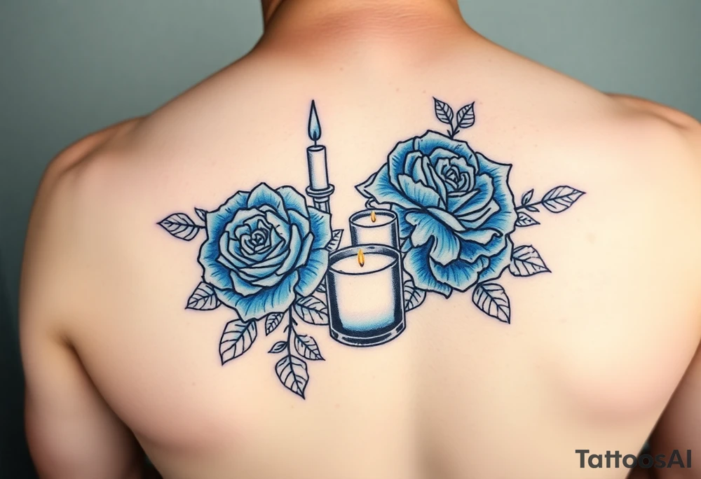 Blue, roses, candles, water tattoo idea