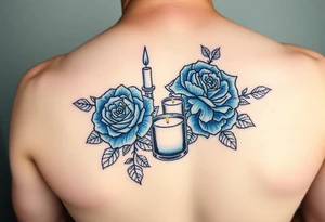 Blue, roses, candles, water tattoo idea