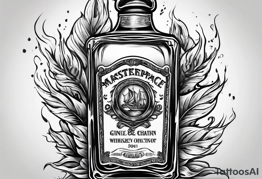 Flaming rag in whiskey bottle tattoo idea