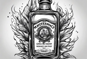 Flaming rag in whiskey bottle tattoo idea