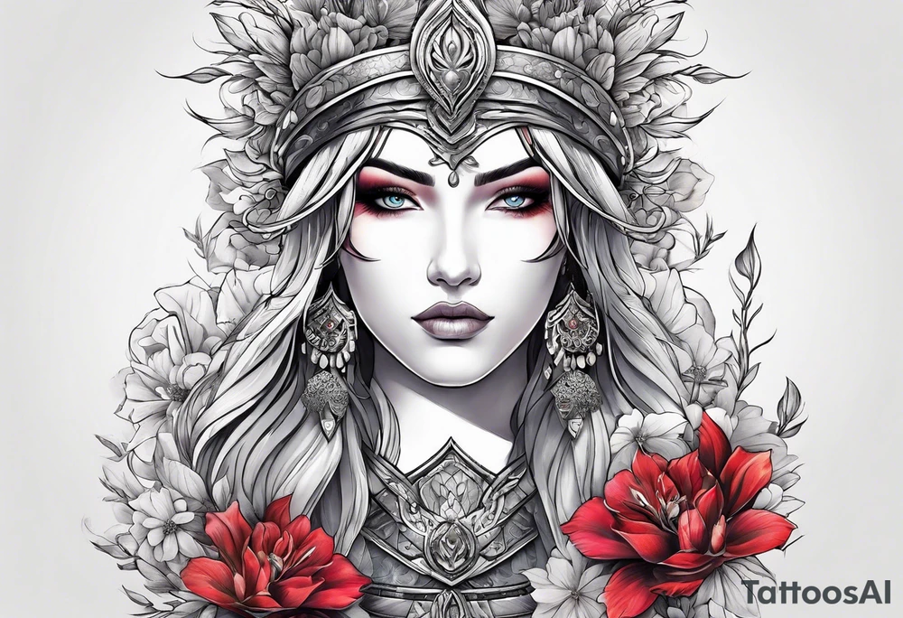 warrior, snow, flower tattoo idea