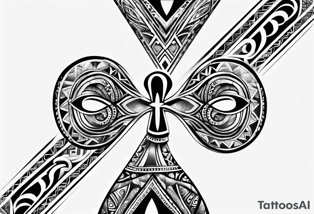 ankh mixed maori whole arm tattoo idea
