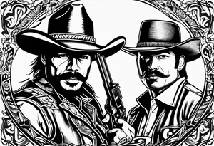 Small tattoo of A cowboy and a mexican bandito with guns drawn having a mexican standoff draw tattoo idea