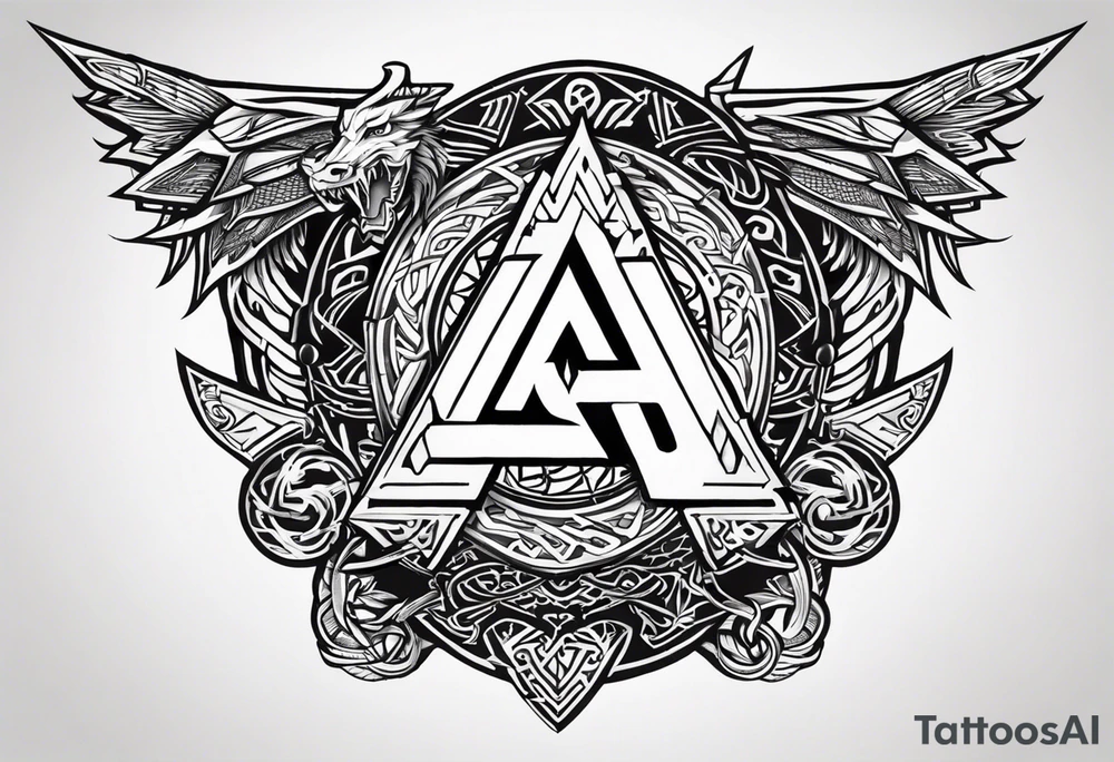 Valhalla sword shield dragon axe Valknut tattoo idea