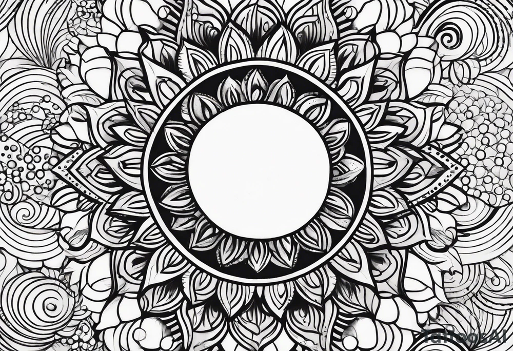 simple sun made of black dots and circles tattoo idea