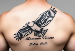 majestic eagle in flight, the words Momento Vivere and John 10:10 tattoo idea