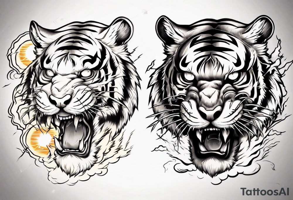 Tiger with lightning and the sun in the background for a forearm tattoo tattoo idea