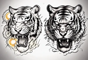 Tiger with lightning and the sun in the background for a forearm tattoo tattoo idea