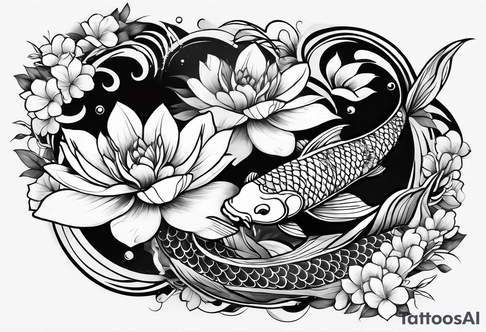karpa koi whit flower and water tattoo idea