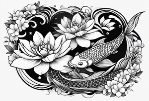 karpa koi whit flower and water tattoo idea