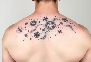 full milky way that covers the upper middle back. Has hues of color tattoo idea