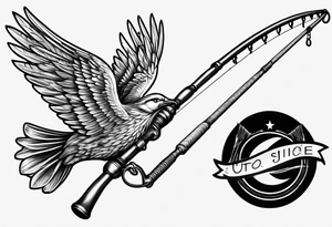 fishing pole and hook with halo and wings tattoo idea