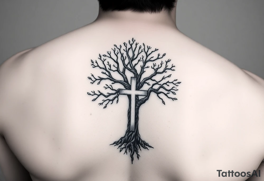 tree of life with the cross inside and some of the branches wrapping around it on my inner arm tattoo idea