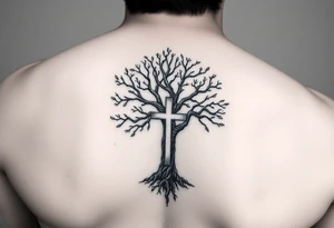 tree of life with the cross inside and some of the branches wrapping around it on my inner arm tattoo idea