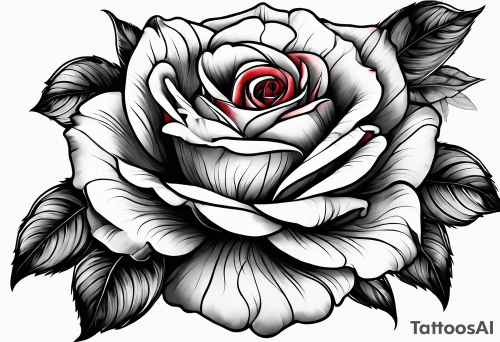 A black and white red-tailed rose with a lot of shading tattoo idea