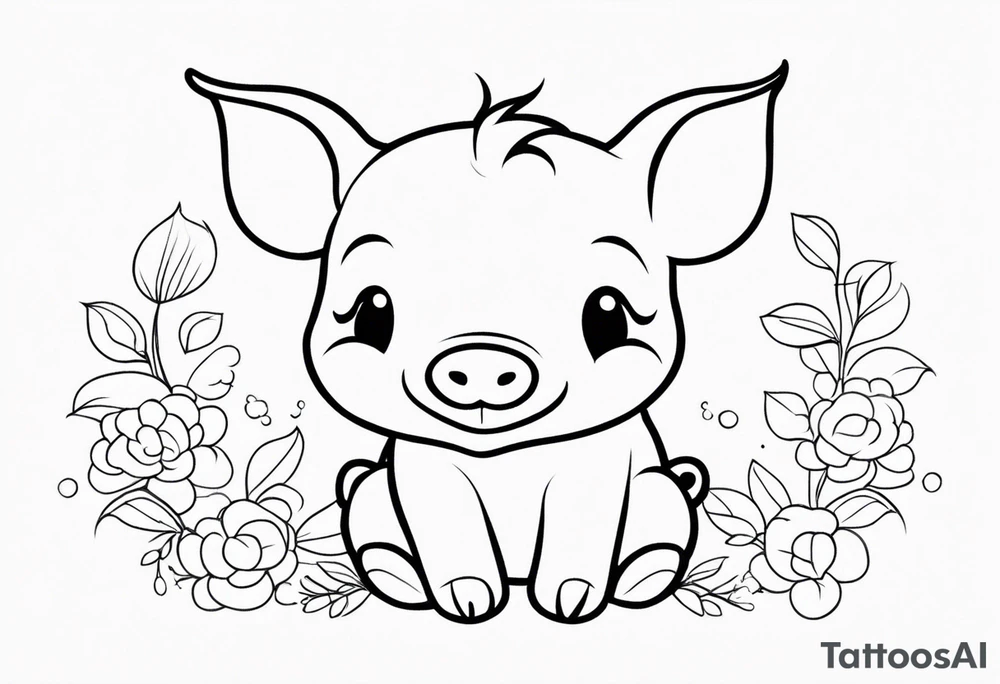 very cute happy piglet.
outline only.
black and white only.
only show the piglet. no extra lines or decoration.
no black shading.
dont make the ears too big.
draw only with very thin lines (1px)

should look like a tattoo that will only take 15 minutes to draw tattoo idea