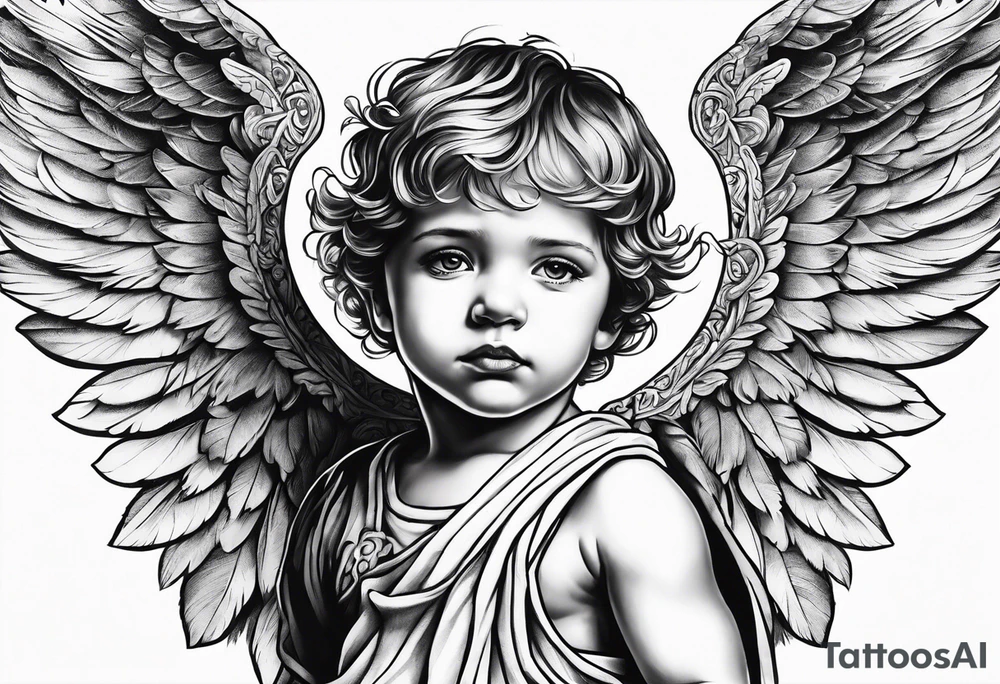 Littl angel kid, roman style tattoo idea