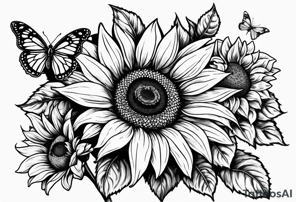 sunflowers with butterflies and lady bugs tattoo idea