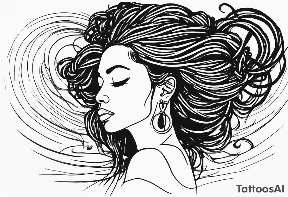 Draw a women head with real dread locks flying in the air tattoo idea