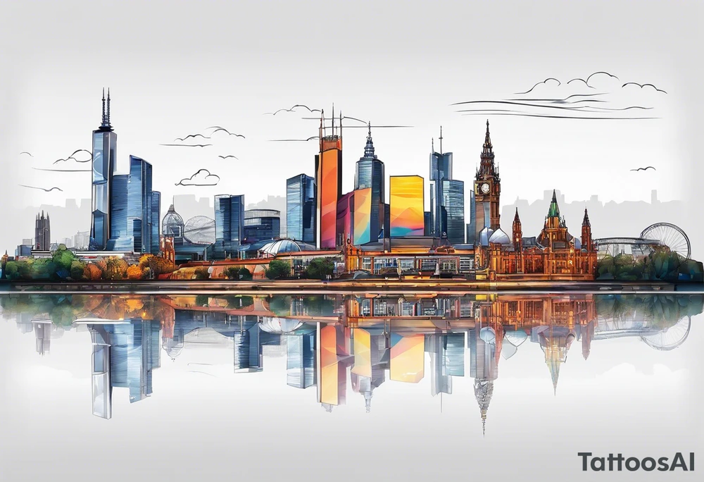 Melbourne Skyline with london skyline reflection tattoo idea