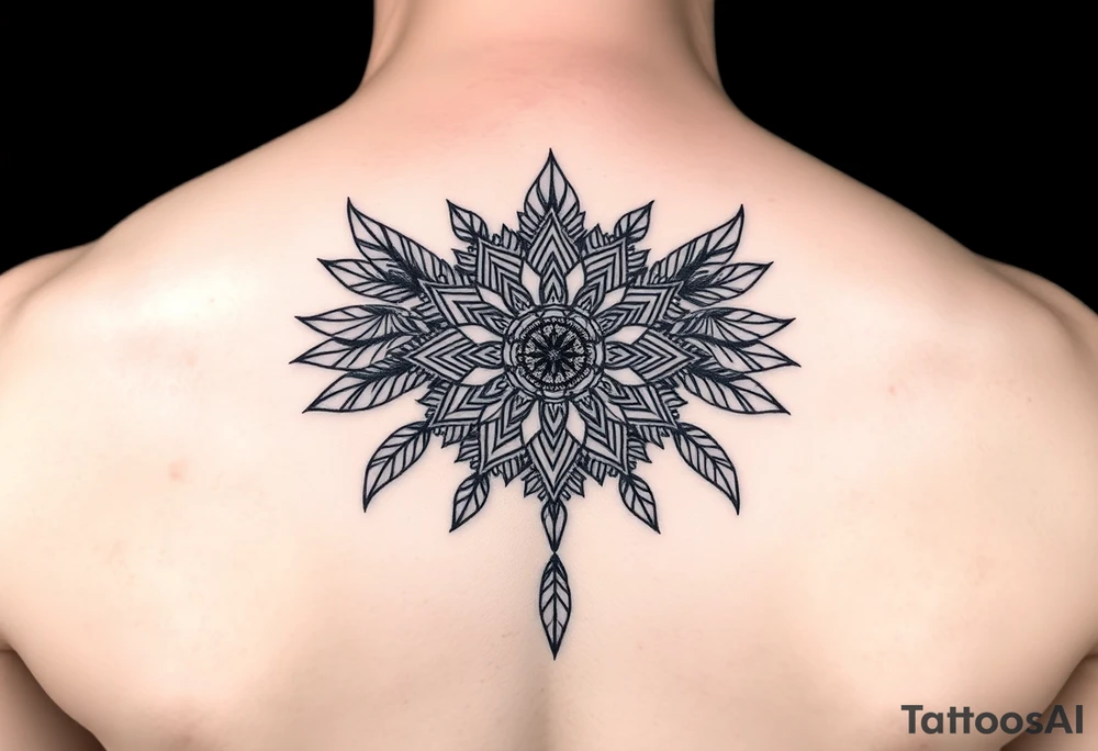 spiritual feathers ornamental mandala shaman tattoo idea