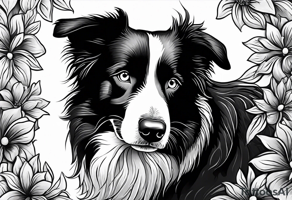 Border collie black with white nose. One eye open . One eye closed on the border collie tattoo idea