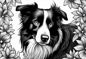 Border collie black with white nose. One eye open . One eye closed on the border collie tattoo idea