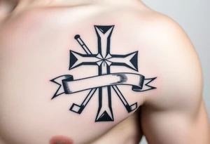 Hockey stick cross with a ribbon wrapping around it, tattoo idea