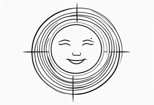 black tiny sun. a circle with thin lines as sunstrings. tiny smiley in the sun. thin lines. tattoo idea