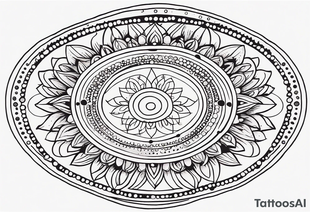 simple sunshine mandala made of black dots with circles tattoo idea