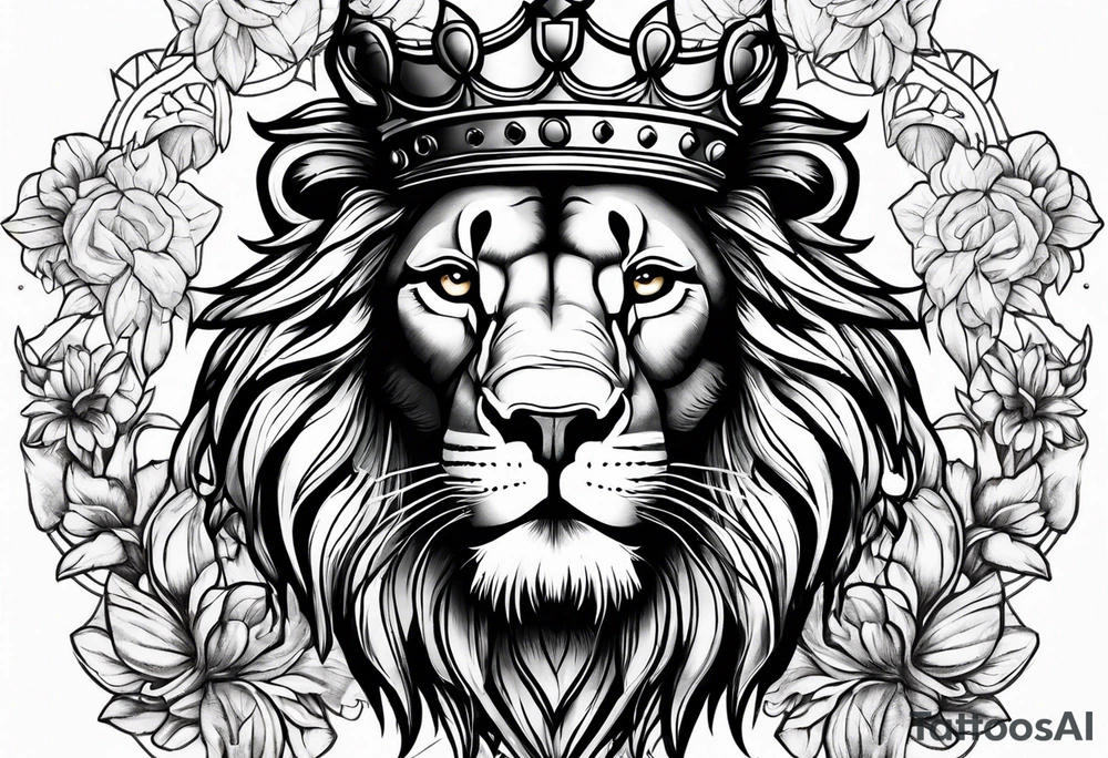 Lion crown cross tattoo idea