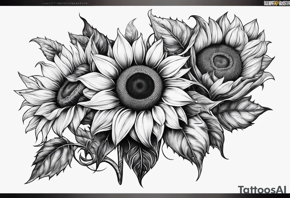 Sunflower viking sleeve tattoo idea