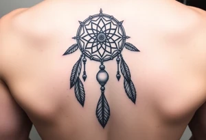 native dreamcatcher with flowing feathers and sacred beads tattoo idea