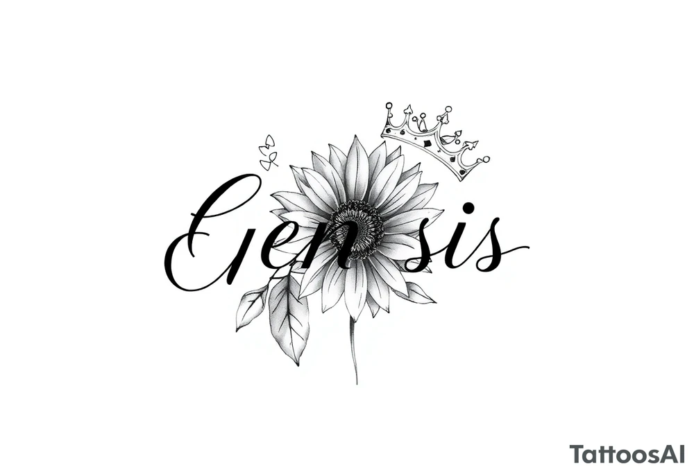 name genesis and a sunflower and a crown tattoo idea