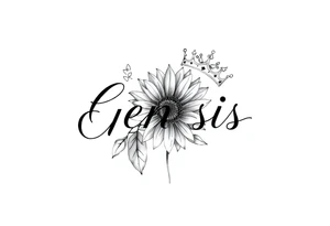 name genesis and a sunflower and a crown tattoo idea