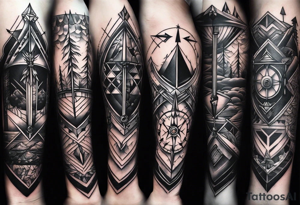 arrow with compass calf tattoo idea