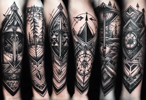 arrow with compass calf tattoo idea