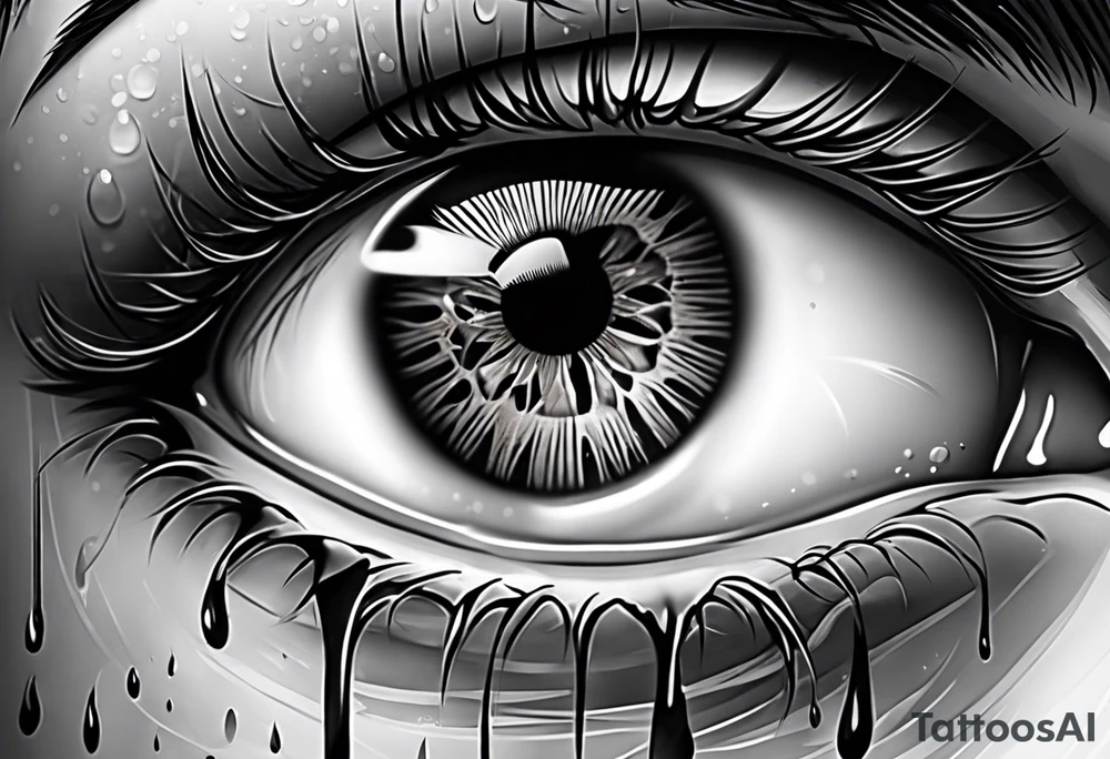 Realistic eye crying tears of tragedy death and betrayal tattoo idea